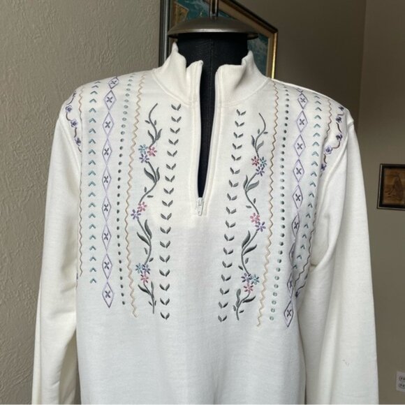 Vintage 80s embroidered cream poly cotton Tan Jay pullover sweater size small - Picture 12 of 14